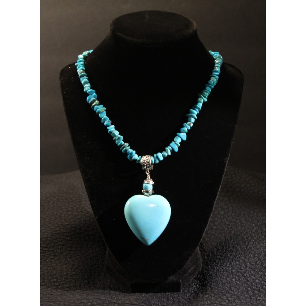 Jay King DTR, Sterling Silver Big Turquoise Heart Pendant Necklace Vintage (A5)